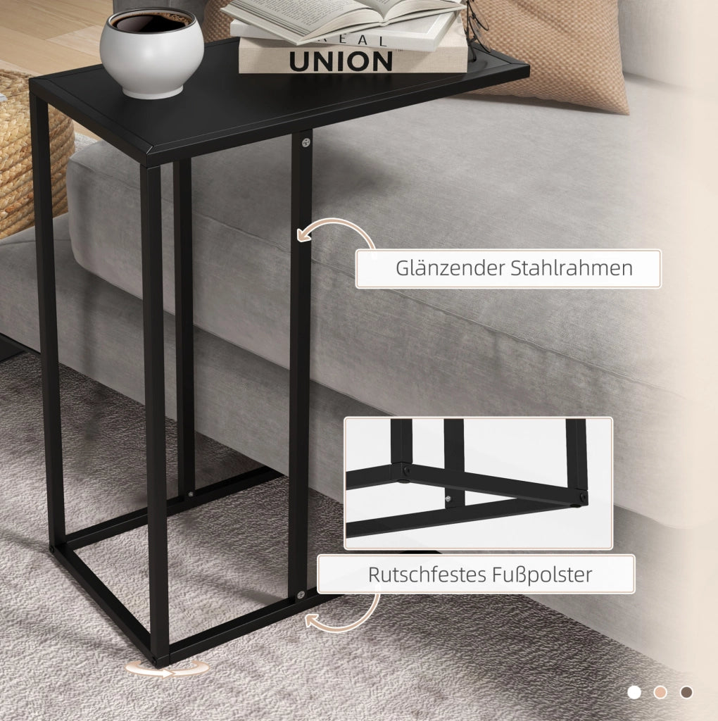 Tavolino a C 46x26x60 cm in acciaio nero per letto e divano