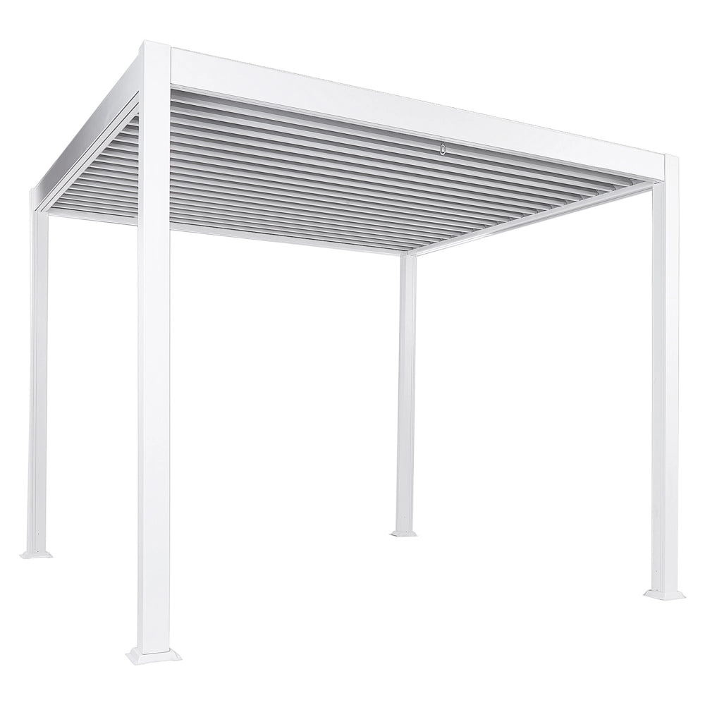 Pergola in metallo bianco con struttura ombreggiante in alluminio 310 x 310 cm Padiglione da giardino moderno e industriale