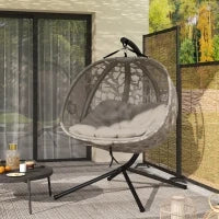 Poltrona Sospesa 2 Posti con 2 Tasche, 2 Cuscini e Cesto Pieghevole, 130x103x172 cm