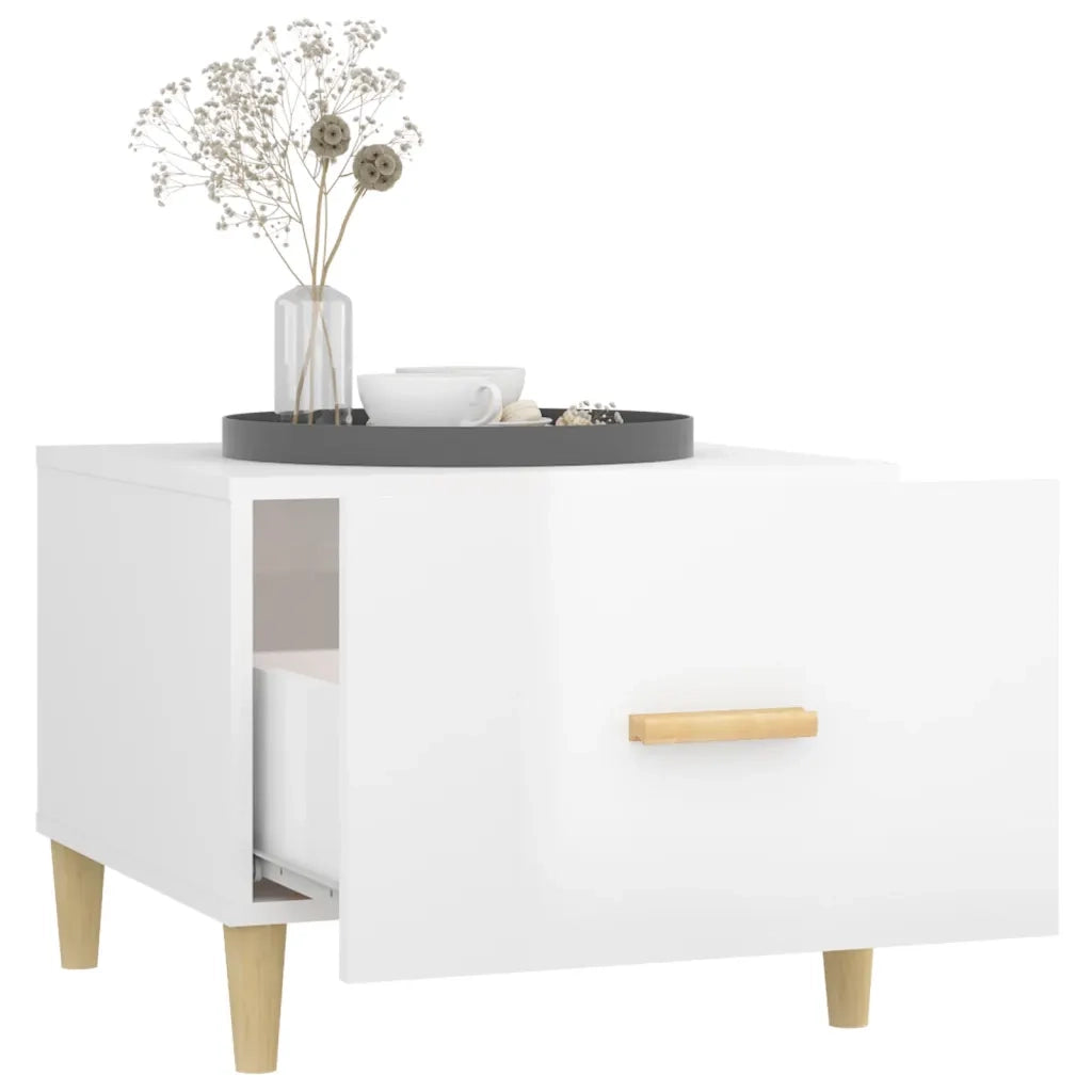 Tavolino da Salotto Bianco Lucido 50x50x40 cm Legno Multistrato cod mxl 15655