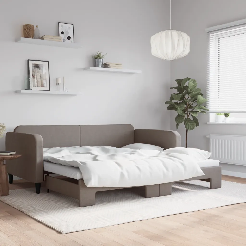 Divano Letto con Letto Estraibile-Sofa Letto-Daybed Tortora 100x200 cm in Tessuto 415896