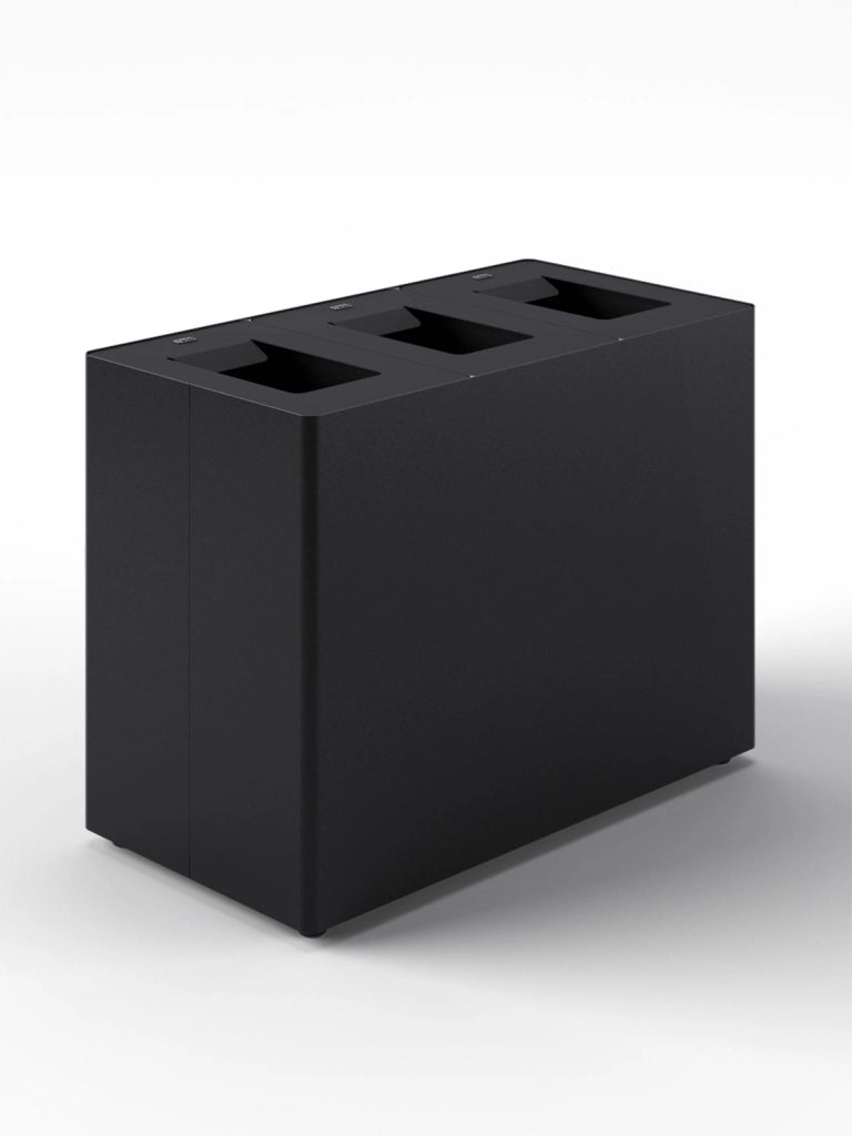 Pattumiera a 3 Scomparti Totale 135 L 84x44x63 cm con Contenitori Interni in Acciaio Verniciato Nero