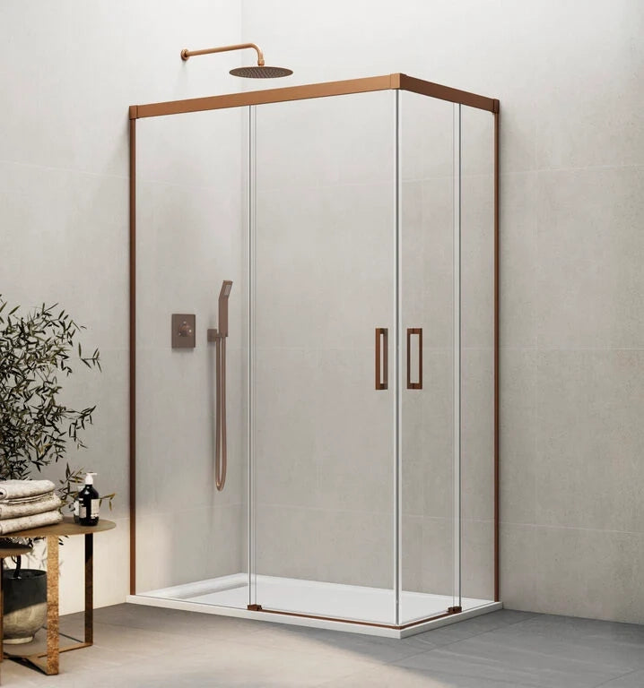 Box doccia angolare BASIC apertura al vertice 100x75 cm (95-100/70-75) rame vetro trasparente