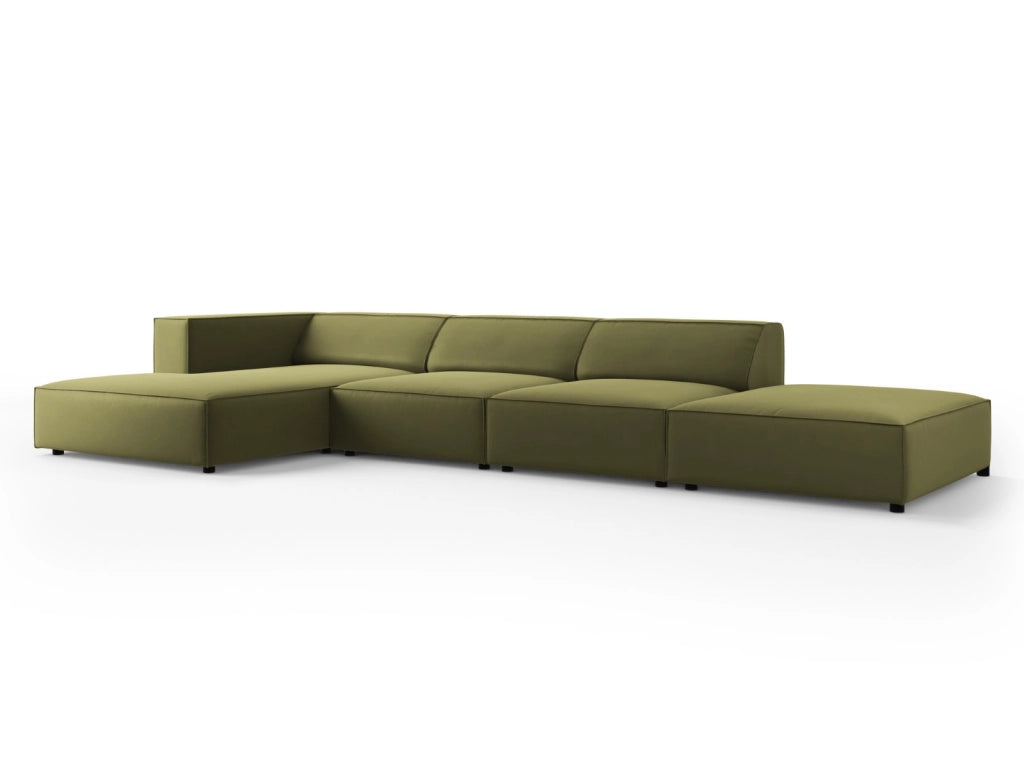 Cosmopolitan Design - Divano angolare sinistro "Arendal" 5 posti in velluto verde chiaro 