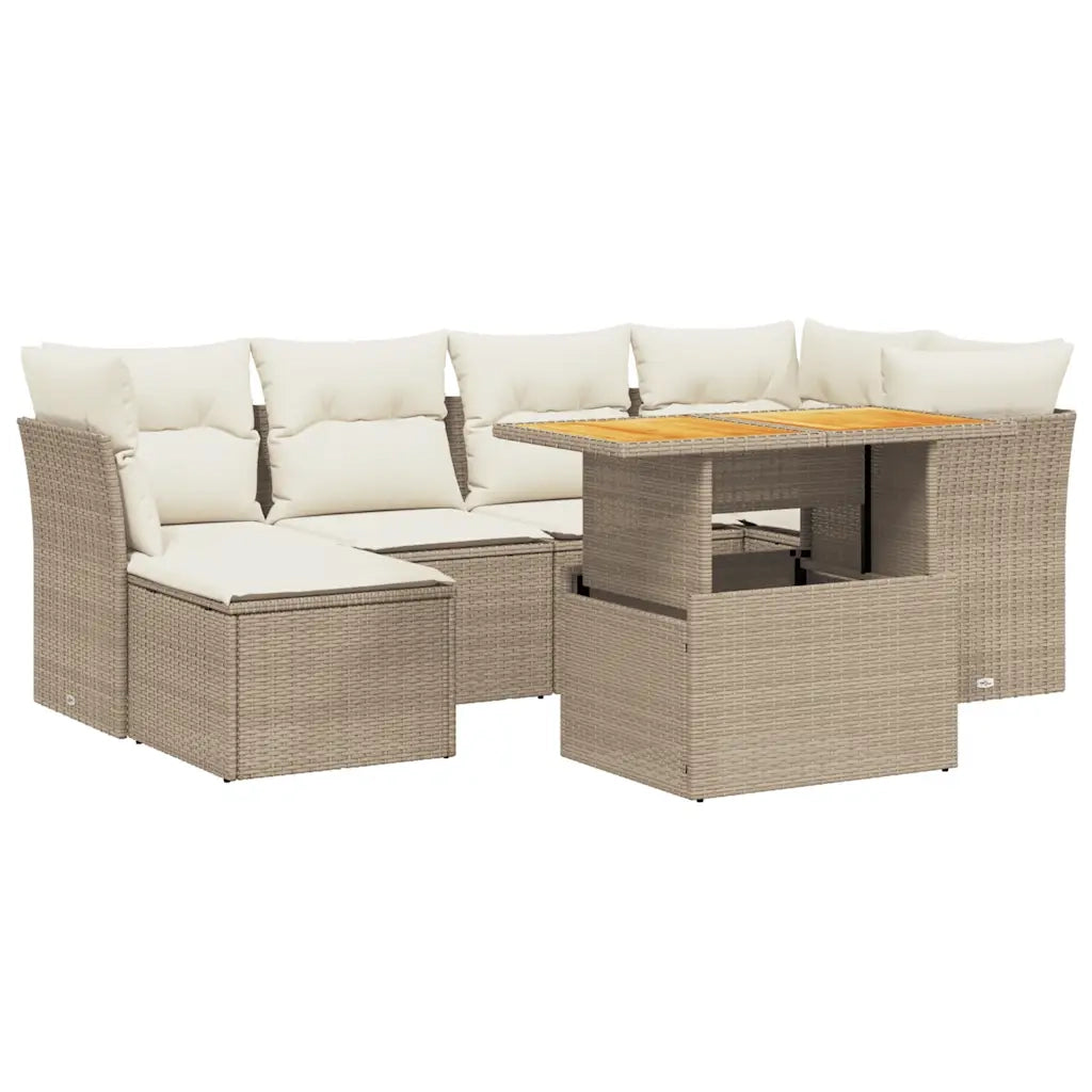 Set Divani da Giardino 7 pz con Cuscini Beige in Polyrattan