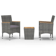 Set da Bistrot 3 pz | Set Salotto da Giardino in Polyrattan e Legno Acacia Grigio