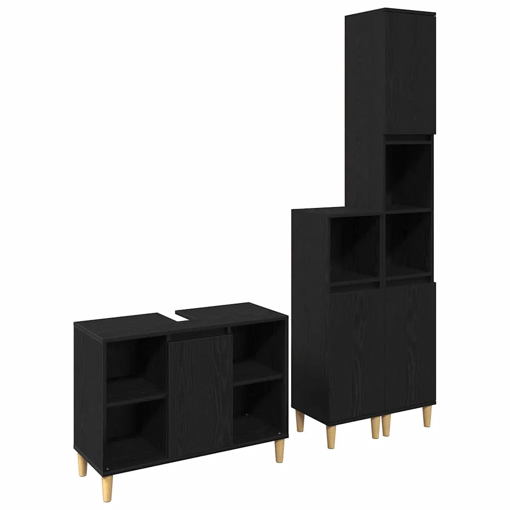 Set di mobili per il bagno 3 pcs Nero Legno multistrato 3332584
