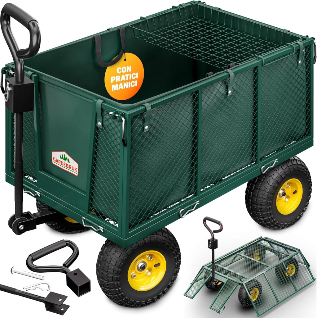 ® Carrello Portatutto con Ruote 550 kg Rimorchio Carretto Grande da Giardino con Borsone in Tela Rimovibile