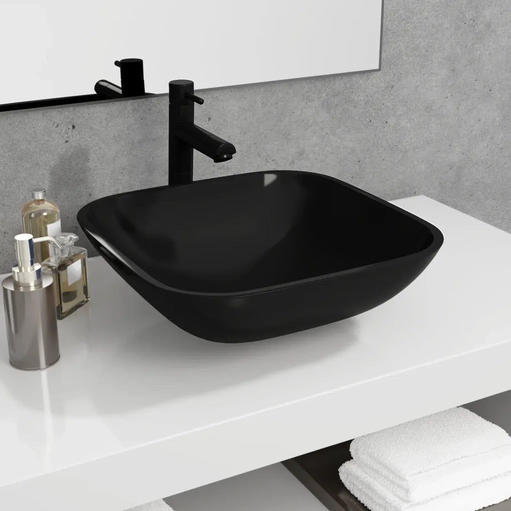 Lavandino in Vetro 42x42x14 cm Nero CFW6710151