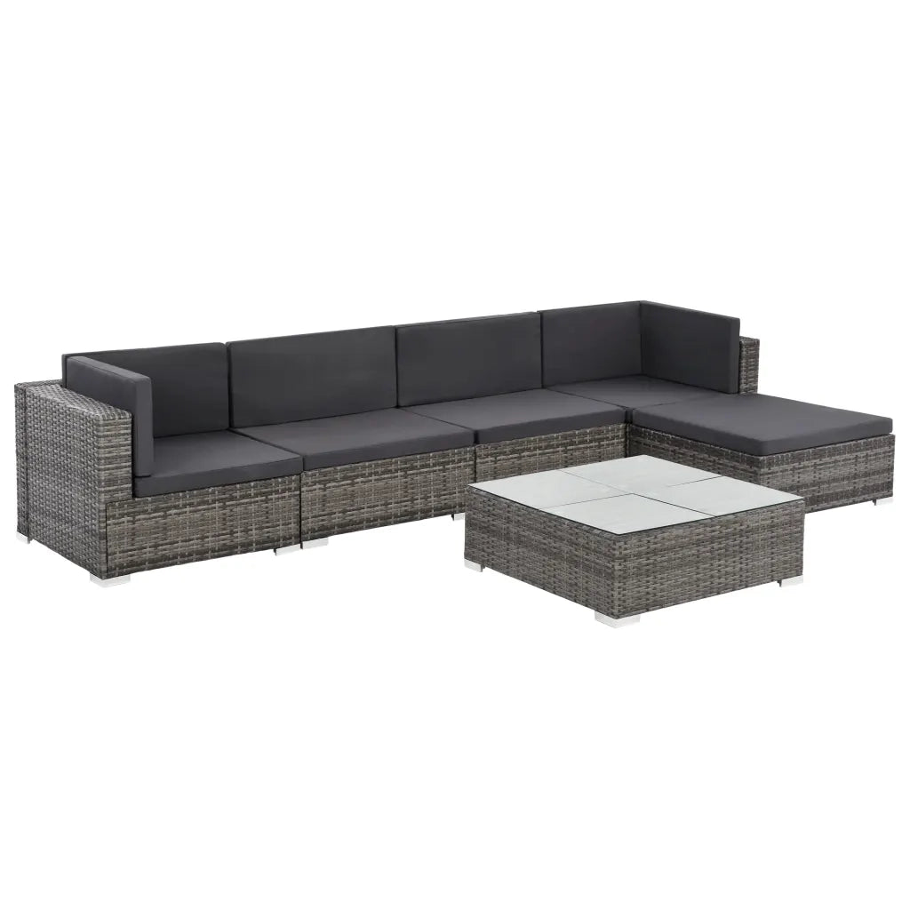 Set Divani da Giardino 6 pz con Cuscini in Polyrattan Grigio 44607