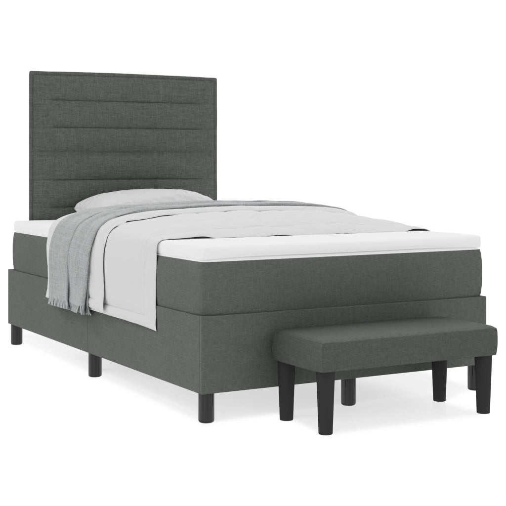 Letto con Box Spring e Materasso & Panchina Grigio Scuro 120x200 cm Tessuto