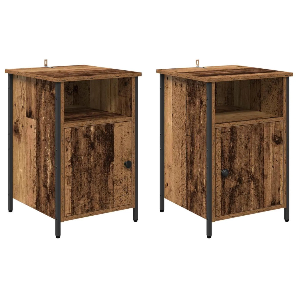 Set di 2 Comodini | Armadio da Notte | Mobiletto da notte Legno vecchio 40 x 42 x 60 cm