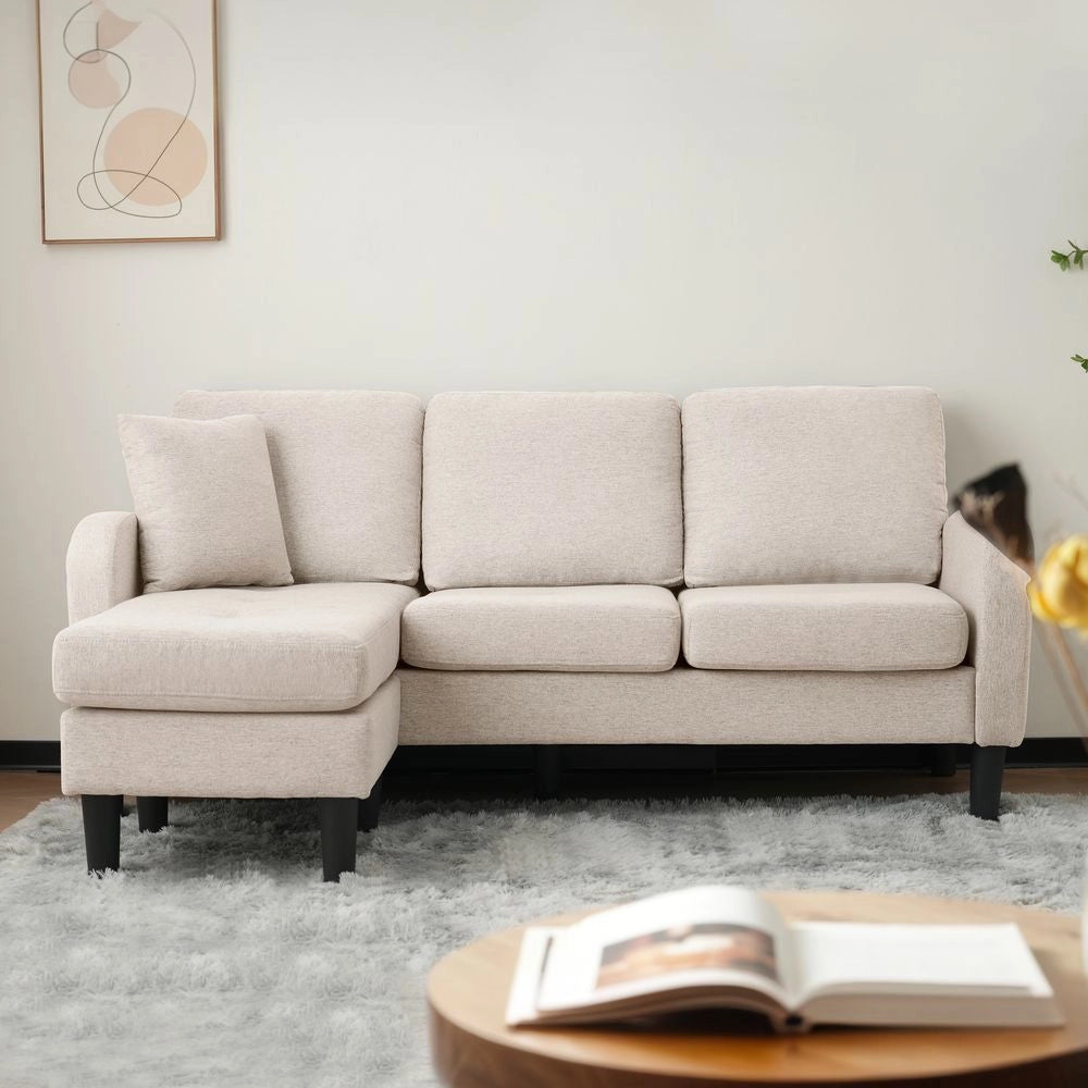 Divano angolare 3 posti - Xylo - 166x118x77cm Tessuto di cotone traspirante Beige