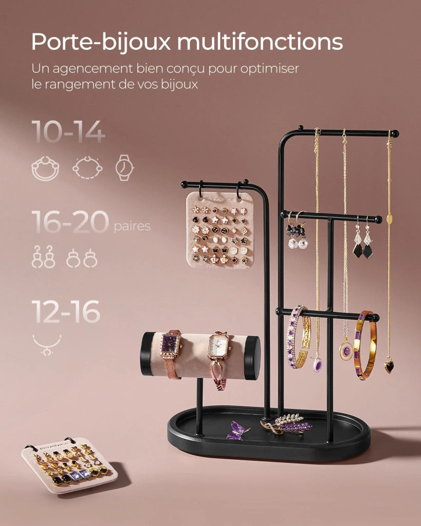 Espositore per gioielli regalo per la festa della mamma espositore in metallo con 2 piastre con occhielli e 6 aste per appendere 10,8 x 20,4 x 31,5 cm per collane orecchini braccialetti e anelli. 12_0007032
