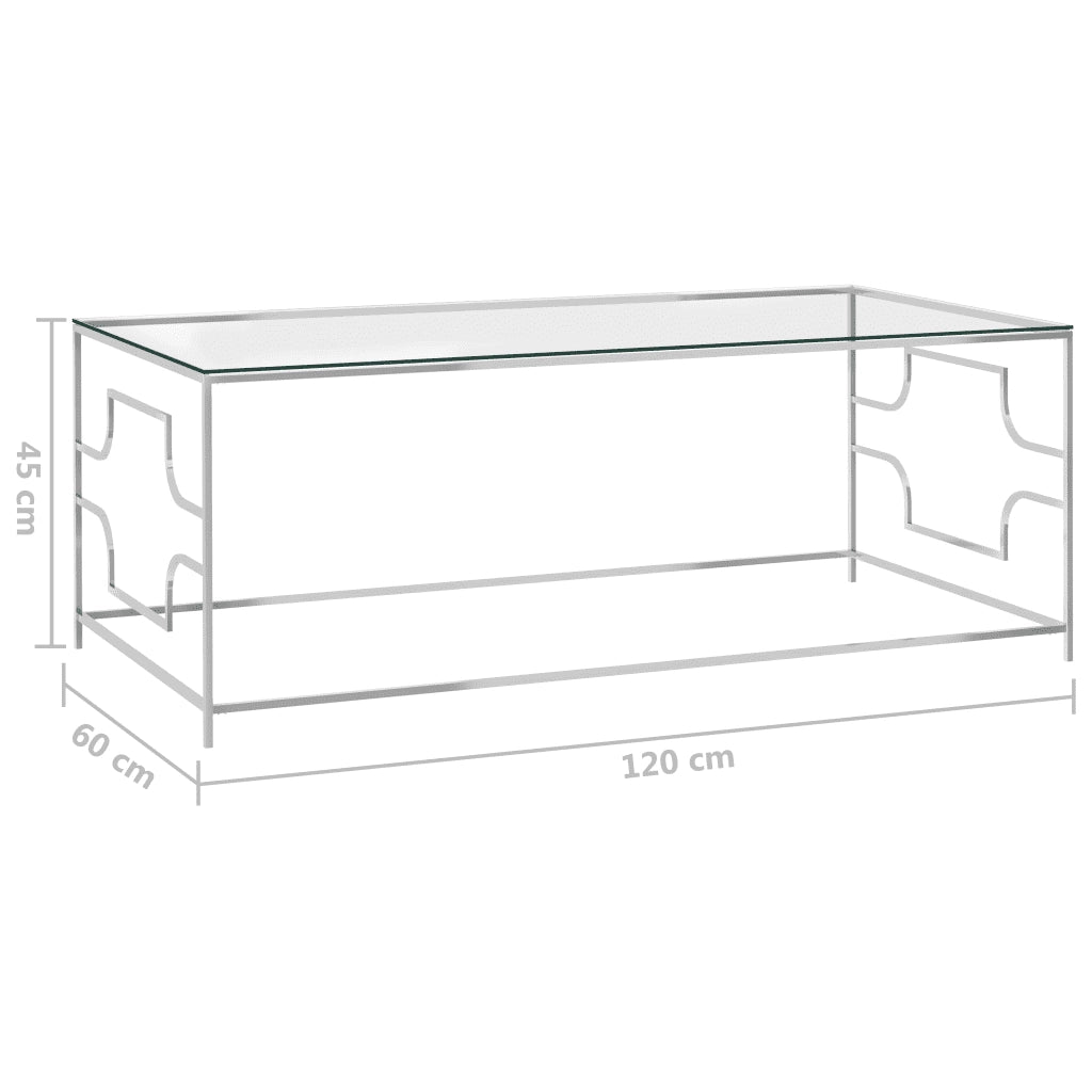 Tavolino da CaffÃ¨ Argento 120x60x45 cm in Acciaio Inox e Vetro cod mxl 17949