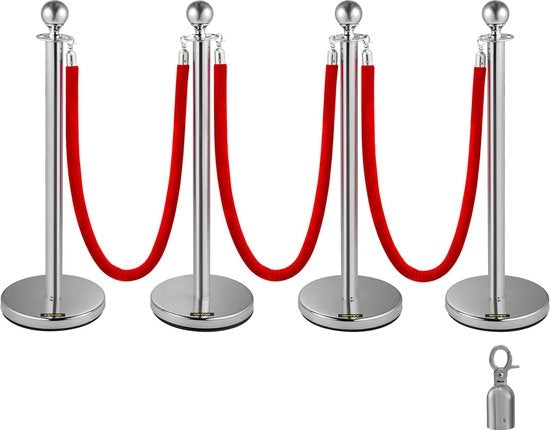 Lampada da Terra - Argento 4 pezzi - Con Cavo Rosso - Lampada da Terra - Argento / Rosso - Lampade da Guardia - 1,5M - Lampade da Fissaggio - Resistenti al Tempo