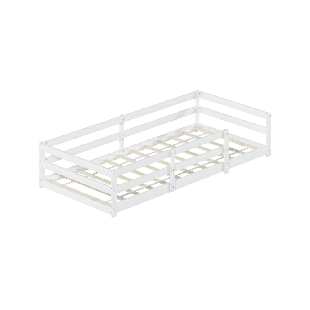 Letto Montessori con Sponda ¨C MINIMAL ¨C Pino Massello, Bianco, 90x200