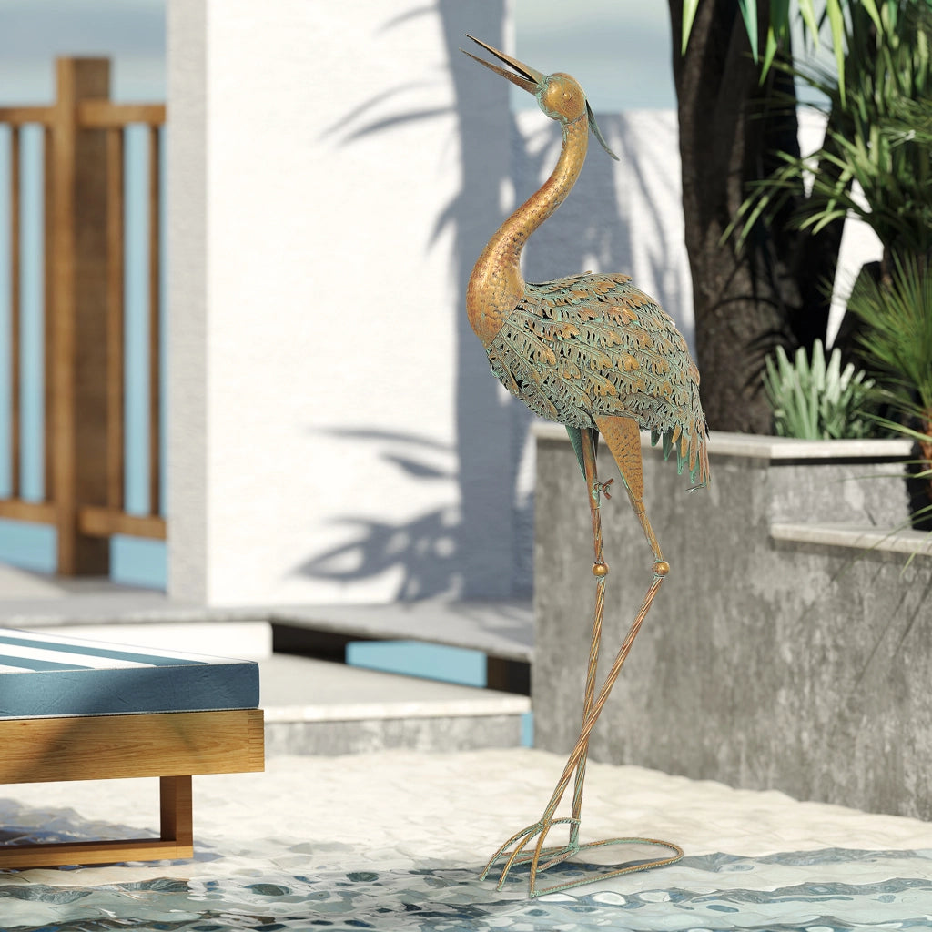 Statua Airone Giardino Esterno ¨C zephmum ¨C Metallo Multicolore 90 cm