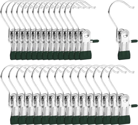 Hanger a Stivale con 30 Ganci per Abbigliamento - Hanger per Asciugamano - Hanger a Ganci in Metallo - Colore Verde Scuro