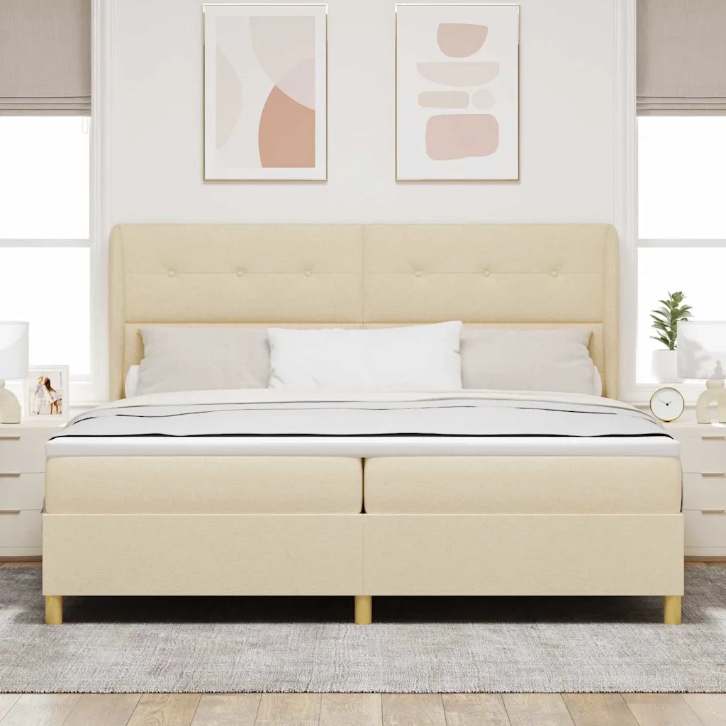 Letto a molle con materasso Crema 200 x 200 cm Tessuto 3340779