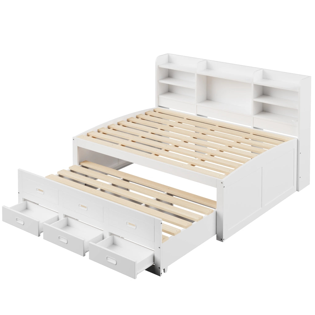OKWISH Letto a Scomparsa 140×200 cm, Letto Matrimoniale con LED Regolabile, 3 Cassetti, USB, Tipo C e Ripiani, senza Materasso, Bianco
