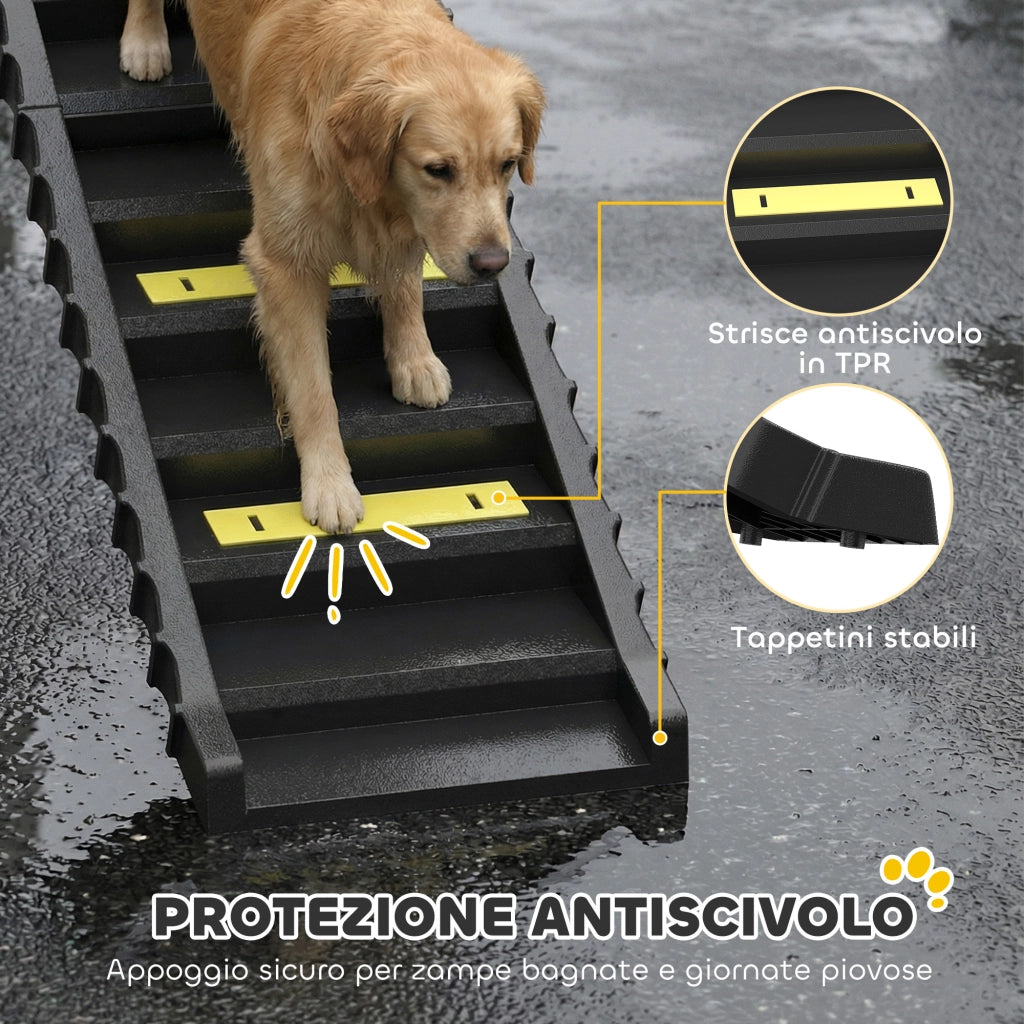 Scaletta per Cani Pieghevole per Auto da Viaggio a 10 Gradini Antiscivolo Capacità 68 kg in PP e TPR Nero