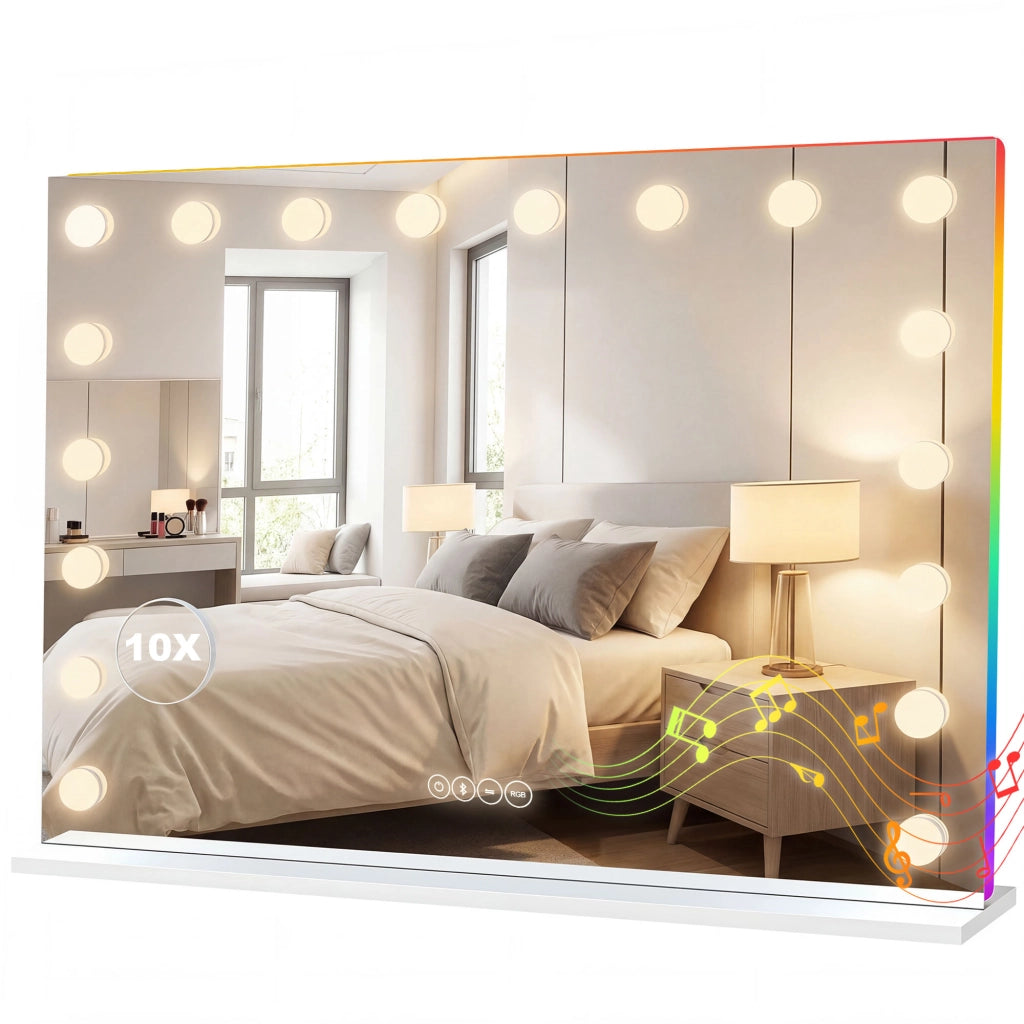 Specchio da Trucco Hollywood con 18 LED, Luce RGB, Bluetooth ¨C zephmum ¨C Bianco