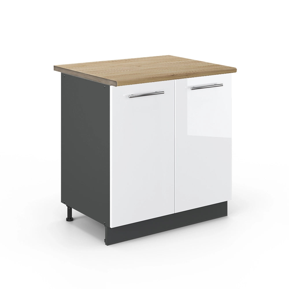 Mobile lavello cucina Fame-Line Bianco lucido/Antracite 80 cm con ripiano, PL Rovere Vicco