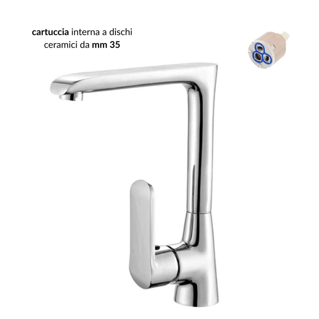 Miscelatore monoforo ottone per lavello cucina amsterdam erogazione orientabile *** finitura- cromo lucido, confezione 1