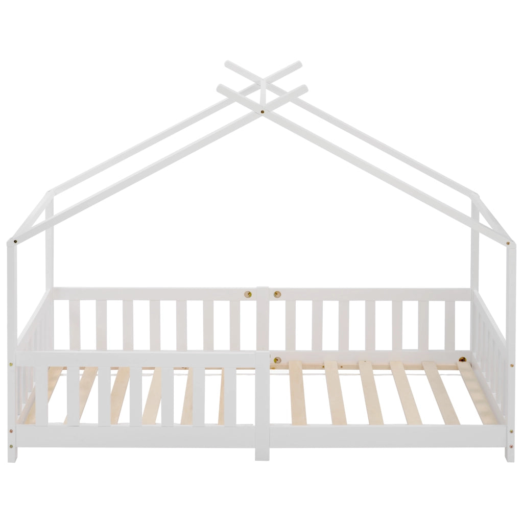 Letto Casetta per Bambini in Legno Massello con Doghe e Sponde ¨C MINIMAL ¨C Bianco 90x200