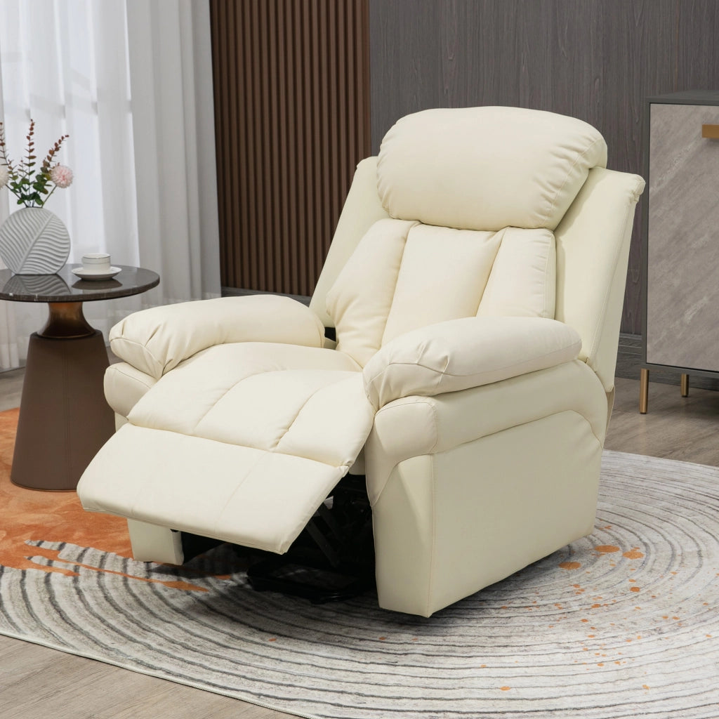Poltrona Relax Alzapersona Elettrica con Imbottitura Spessa e Telecomando, 96x93x105 cm, Crema