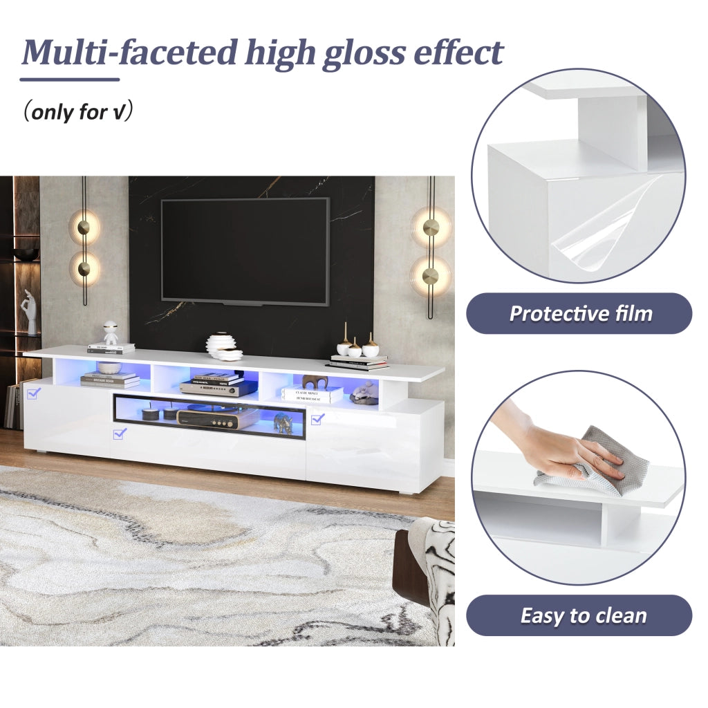 Mobile TV con 2 ante; 1 cassetto e luci LED - per soggiorno - 180 x 38 x 45 cm - bianco