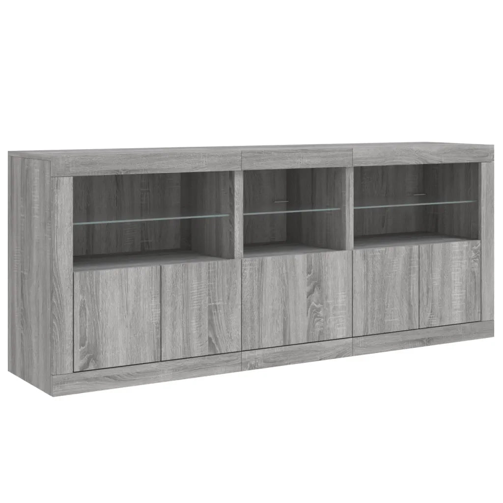Credenza | Madia | Buffet da pranzo | Armadio da pranzo con Luci LED Grigio Sonoma 162x37x67 cm