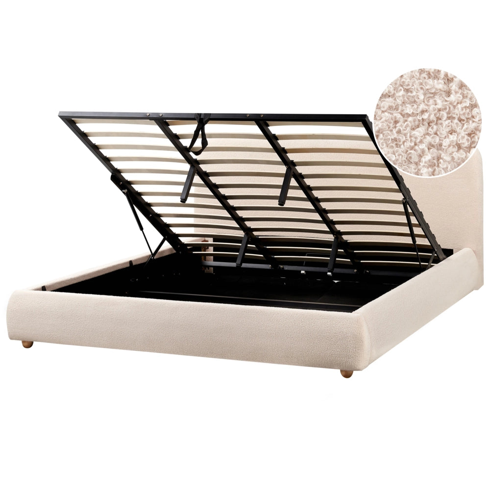 Letto contenitore Beige Chiaro Boucle Poliestere Tessuto 180 x 200 cm Design moderno e minimalista