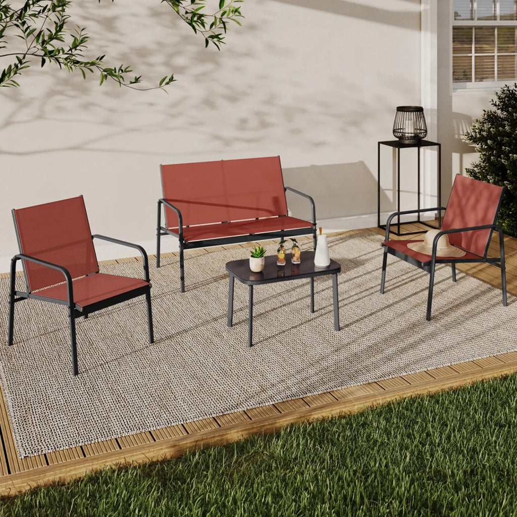 IDMarket - Set di mobili da giardino TOLEDE basso a 4 posti con divano, poltrone e tavolo in terracotta