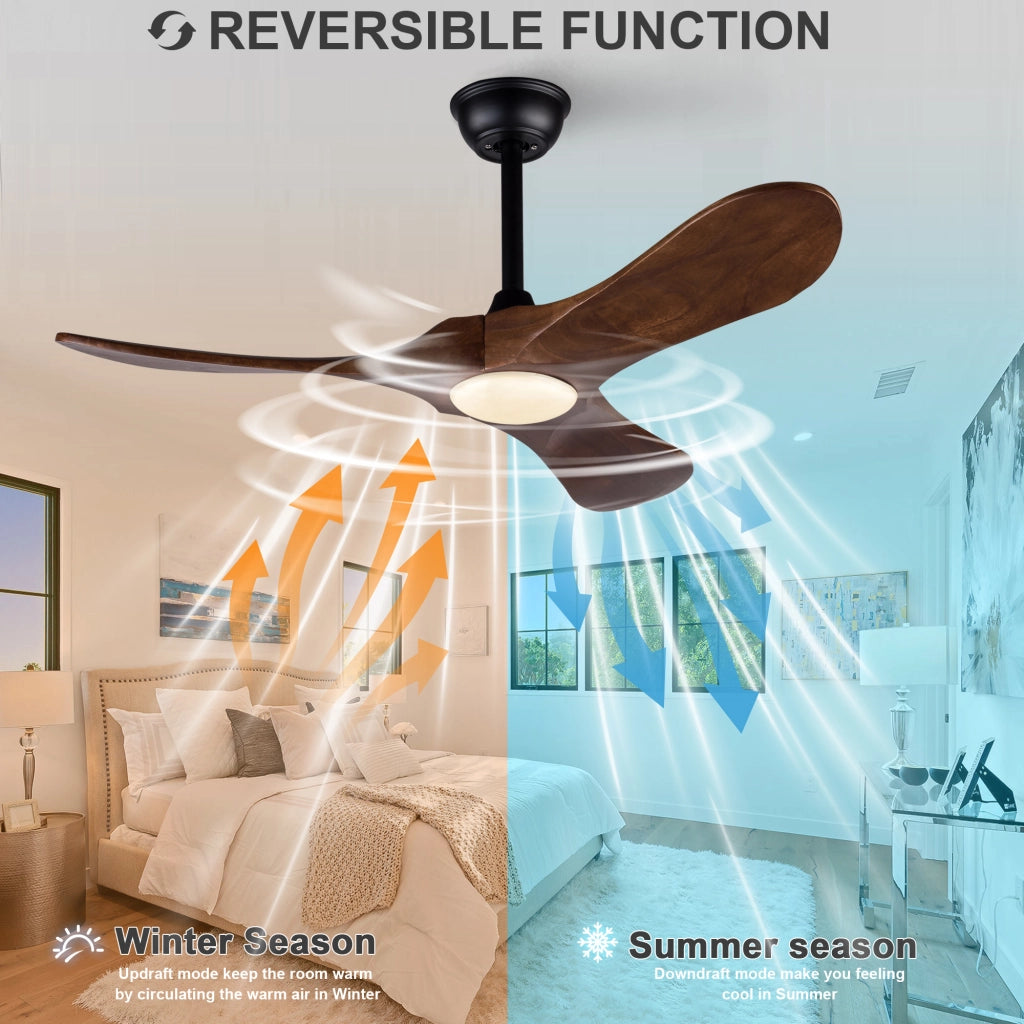 Ventilatore da soffitto 42 pollici con illuminazione e telecomando, 3 pale legno massello, motore DC silenzioso reversibile, 3CCT dimmerabile