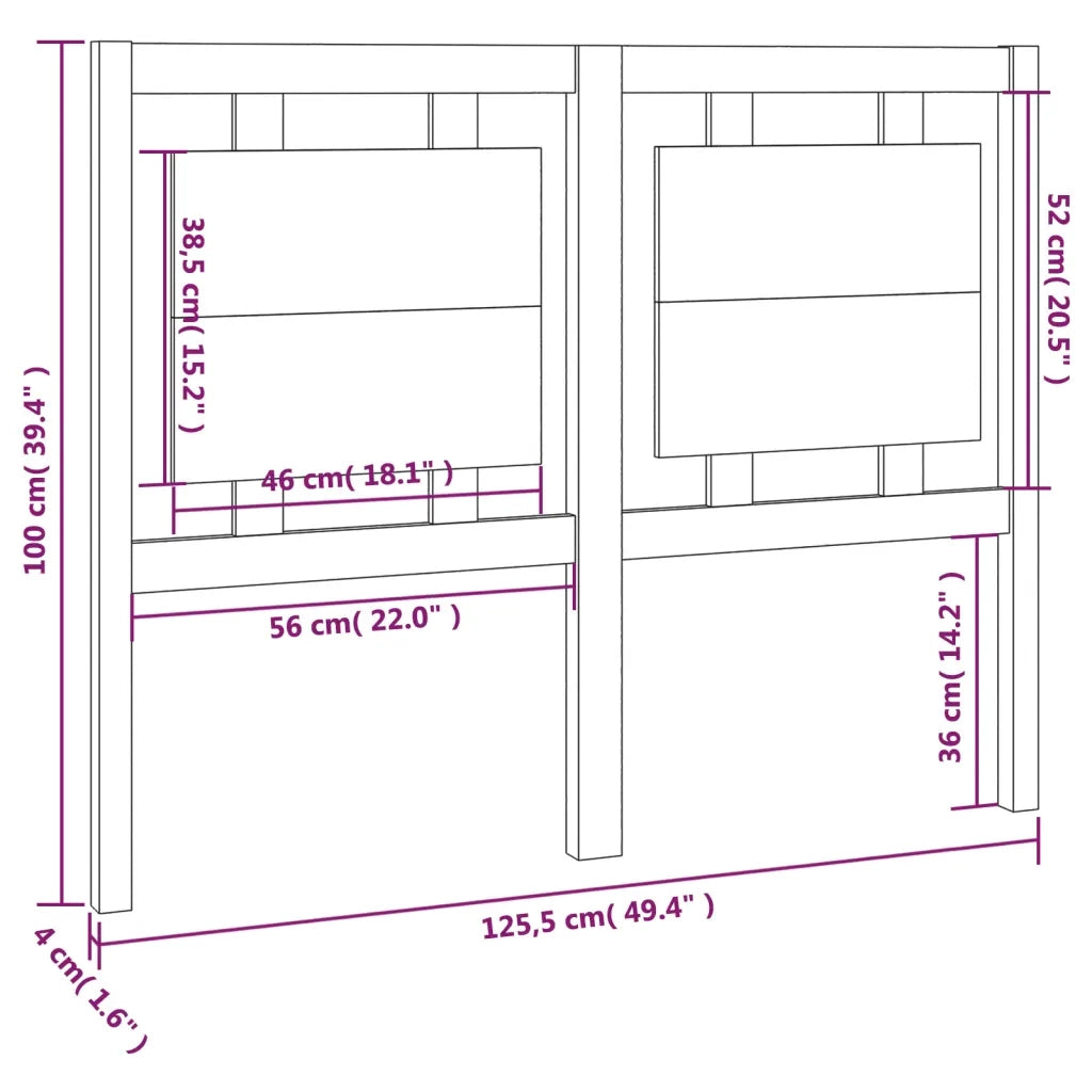 Testiera | Testata per Letto Nera 125,5x4x100cm in Legno Massello di Pino
