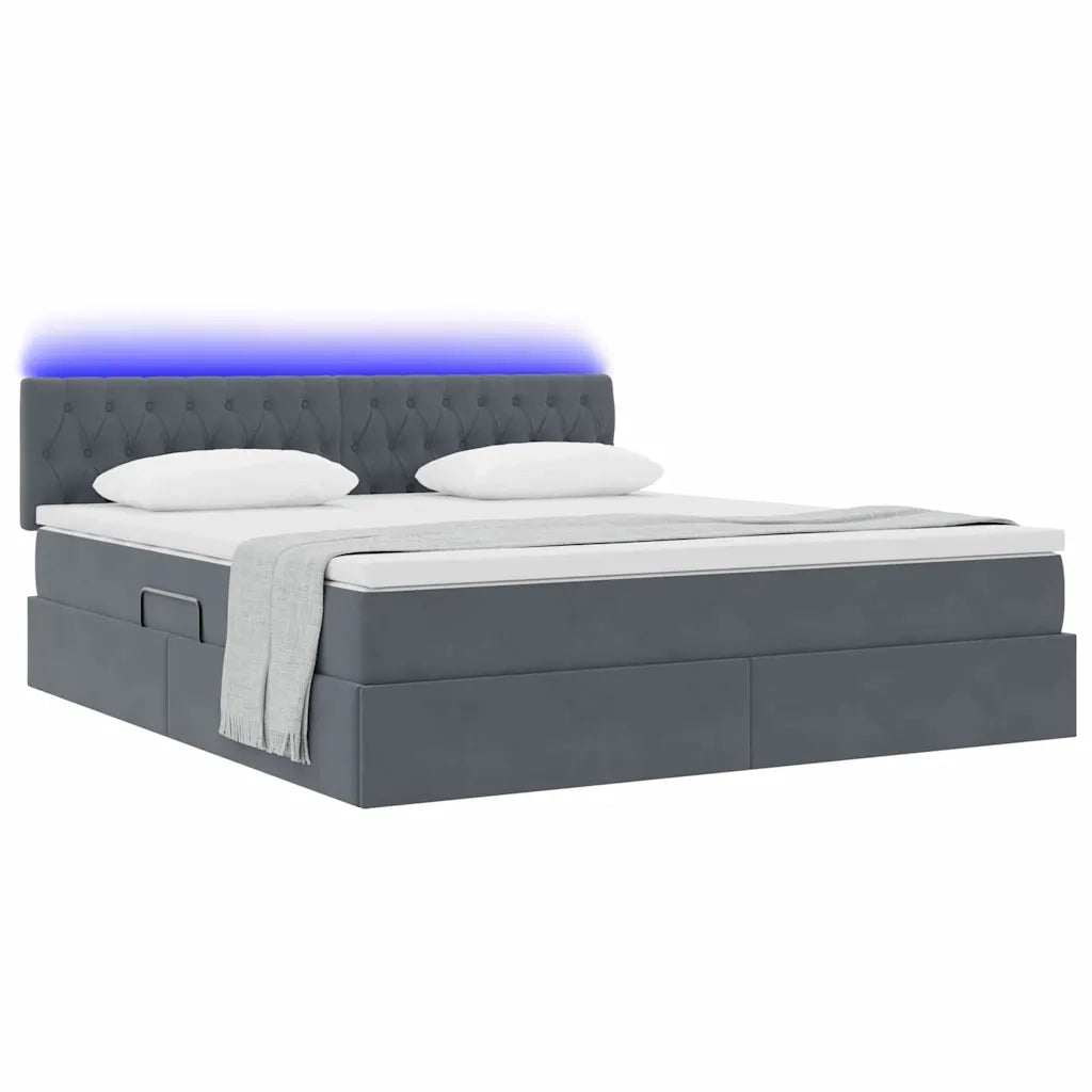 Letto con contenitore e LED Grigio scuro 160 x 200 cm Velluto