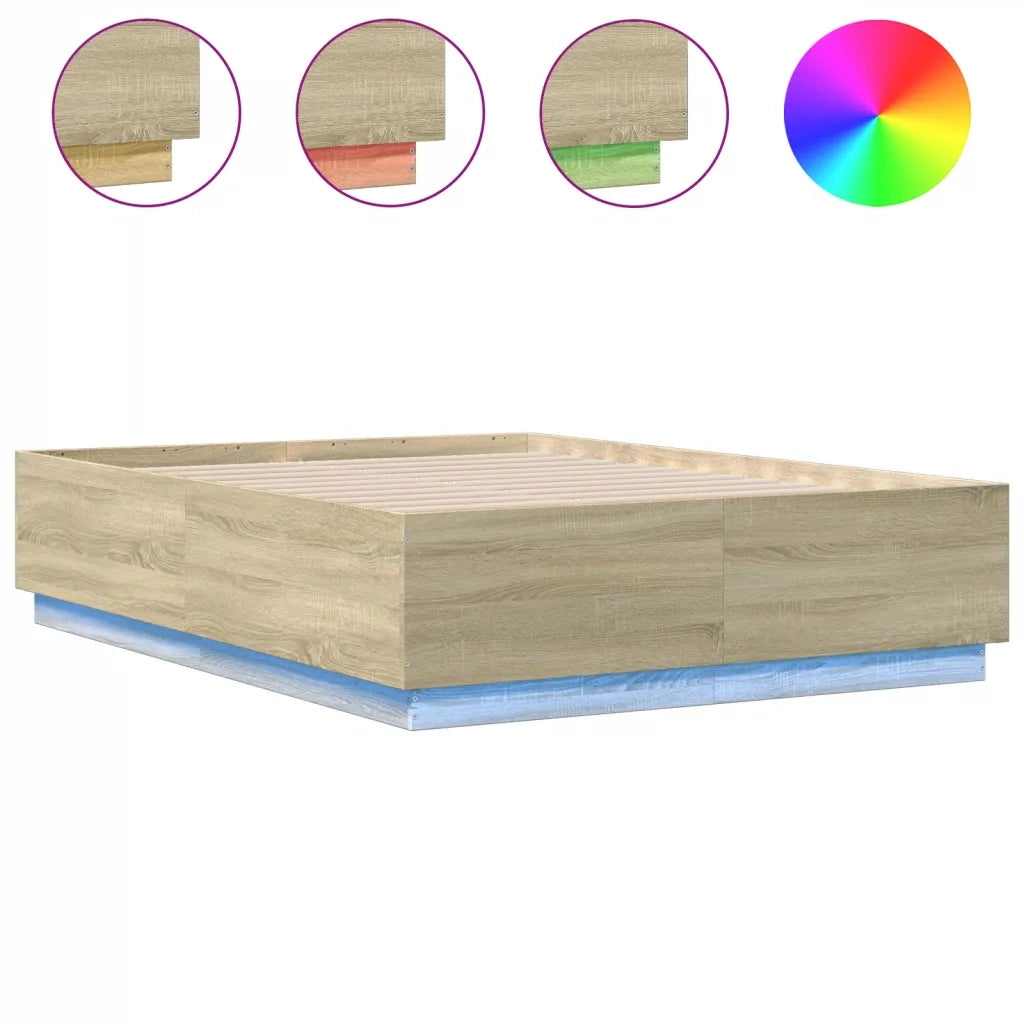 Giroletto Luci LED-Struttura Letto con LED Rovere Sonoma 120x190 cm Legno Multistrato 876175