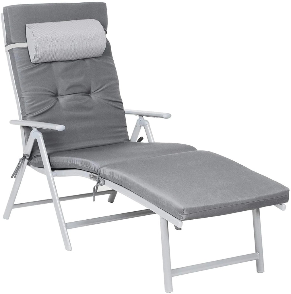 Lettino prendisole con materasso spesso 6 cm poggiatesta removibile in alluminio traspirante e antiruggine reclinabile portata max 150 kg grigio 12_0000203