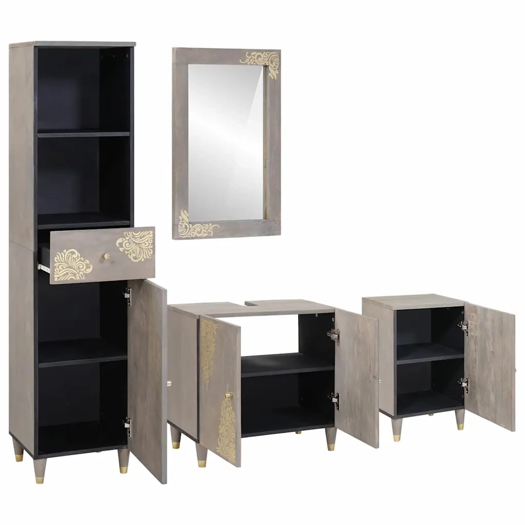 Set di Armadi da Bagno 4 pcs Grigio Legno di mango massello 3310155
