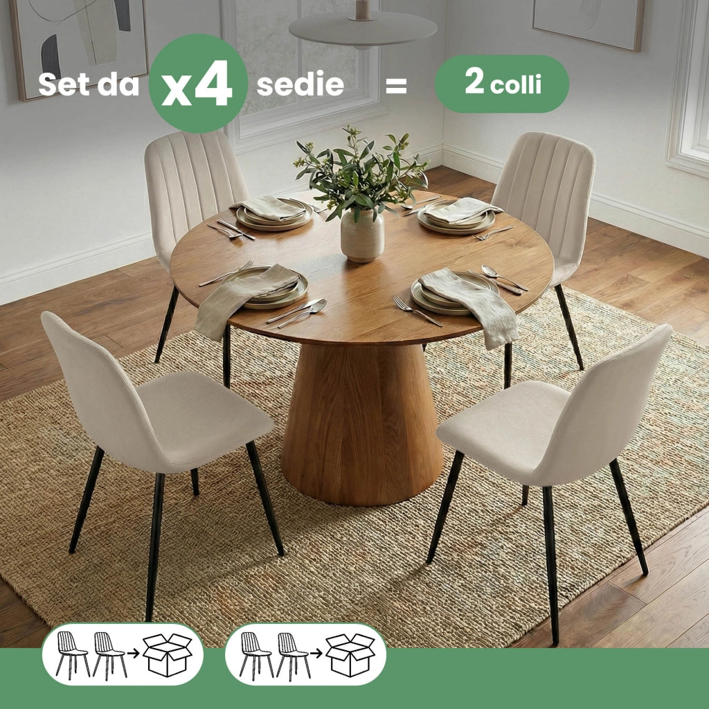 Set di 4 Sedie in velluto trapuntate LUMO Beige gambe nere