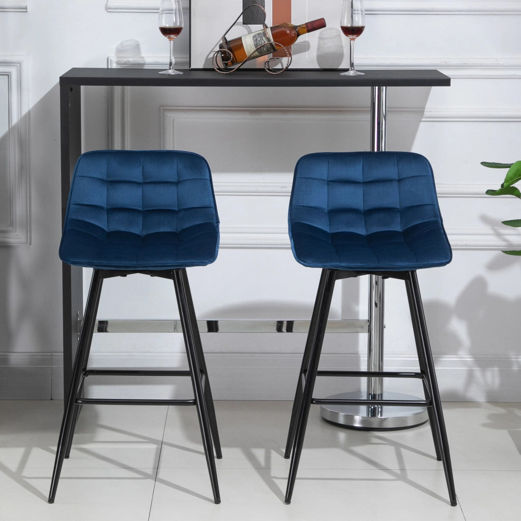 EasyComfort Set 2 Sgabelli Alti da Bar Nordico con Schienale curvato ergonomico e poggiapiedi, Sedie Imbottite per Salotto e cucina, Blu