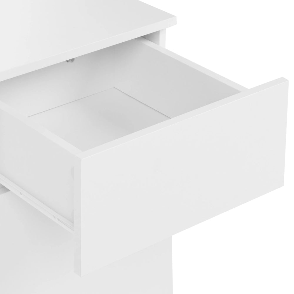 Scrivania da ufficio per casa in MDF bianco chiaro, 120 x 60 cm, struttura in acciaio con cassetto e vano chiuso, design moderno e minimalista