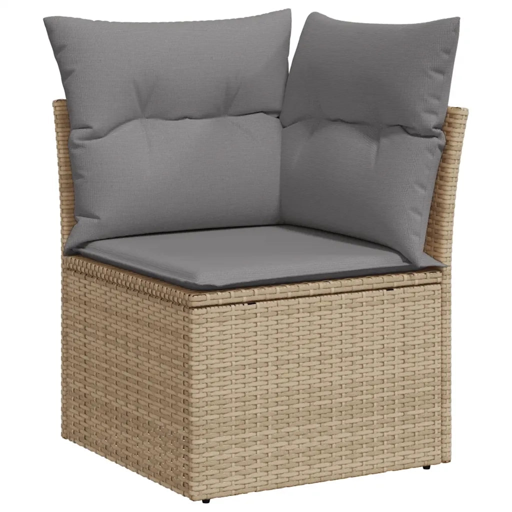Divano Angolare da Giardino con Cuscini Beige in Polyrattan 366086