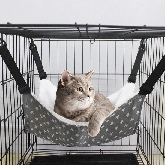 Casa per piccoli animali con materasso in piuma soffice, letto per gatti con cinghie regolabili e ganci metallici per cani e piccoli animali.