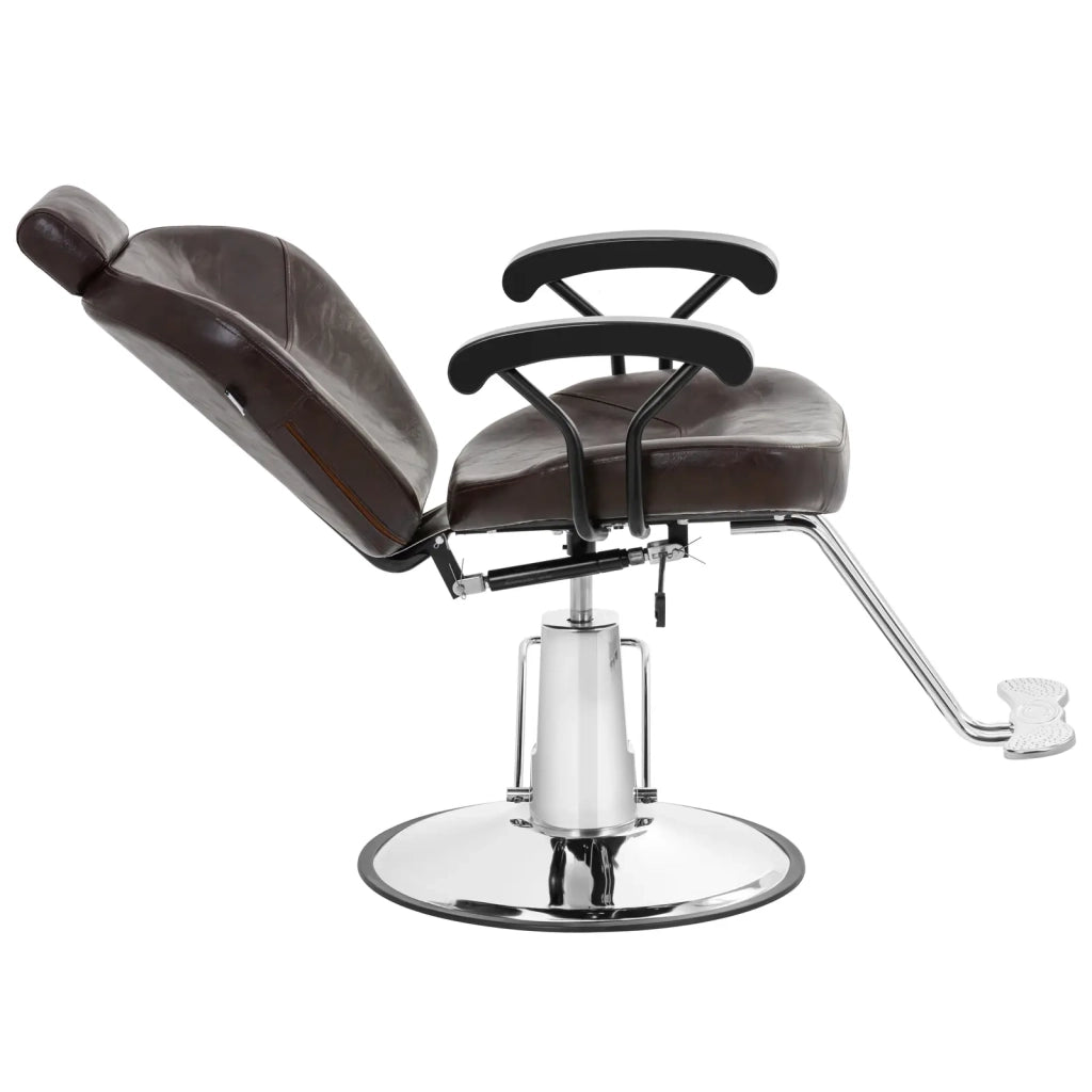 Poltrona professionale da parrucchiere con poggiatesta e poggiapiedi altezza seduta 64 cm 150 kg acciaio PU marrone 14_0008965