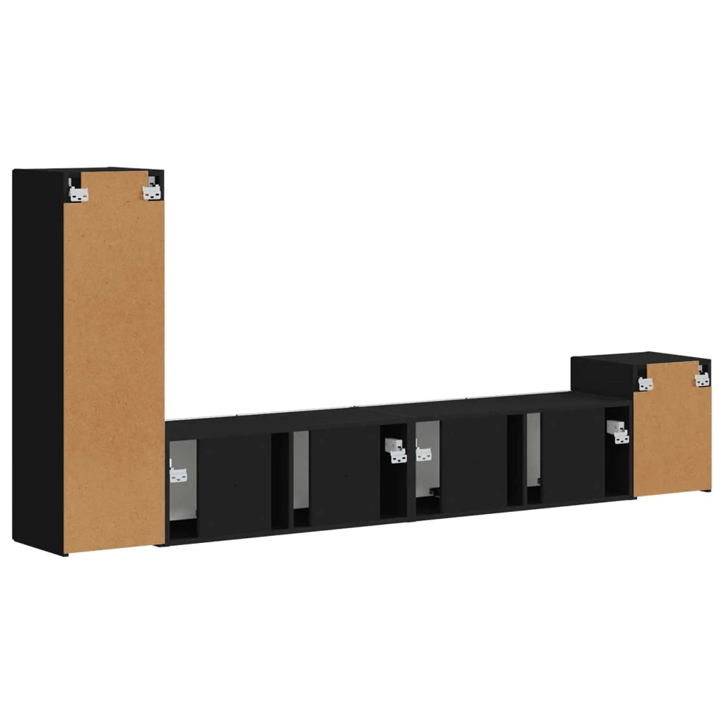 Set mobile TV Montaggio a parete 3 pcs Nero Legno multistrato