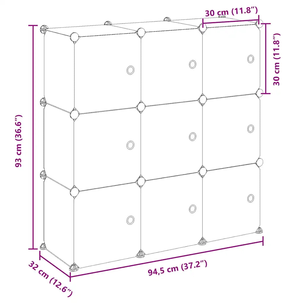 Contenitore a Cubo con 9 Cubi e Ante Trasparente PP CFW9050333