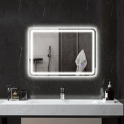 Specchio bagno LED ULEVR con Bluetooth, orologio, antiappannamento e luce regolabile, argento